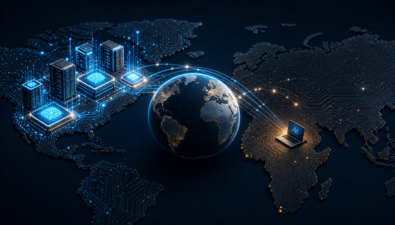 Mapa mundial ilustrando a desigualdade de acesso à infraestrutura de inteligência artificial